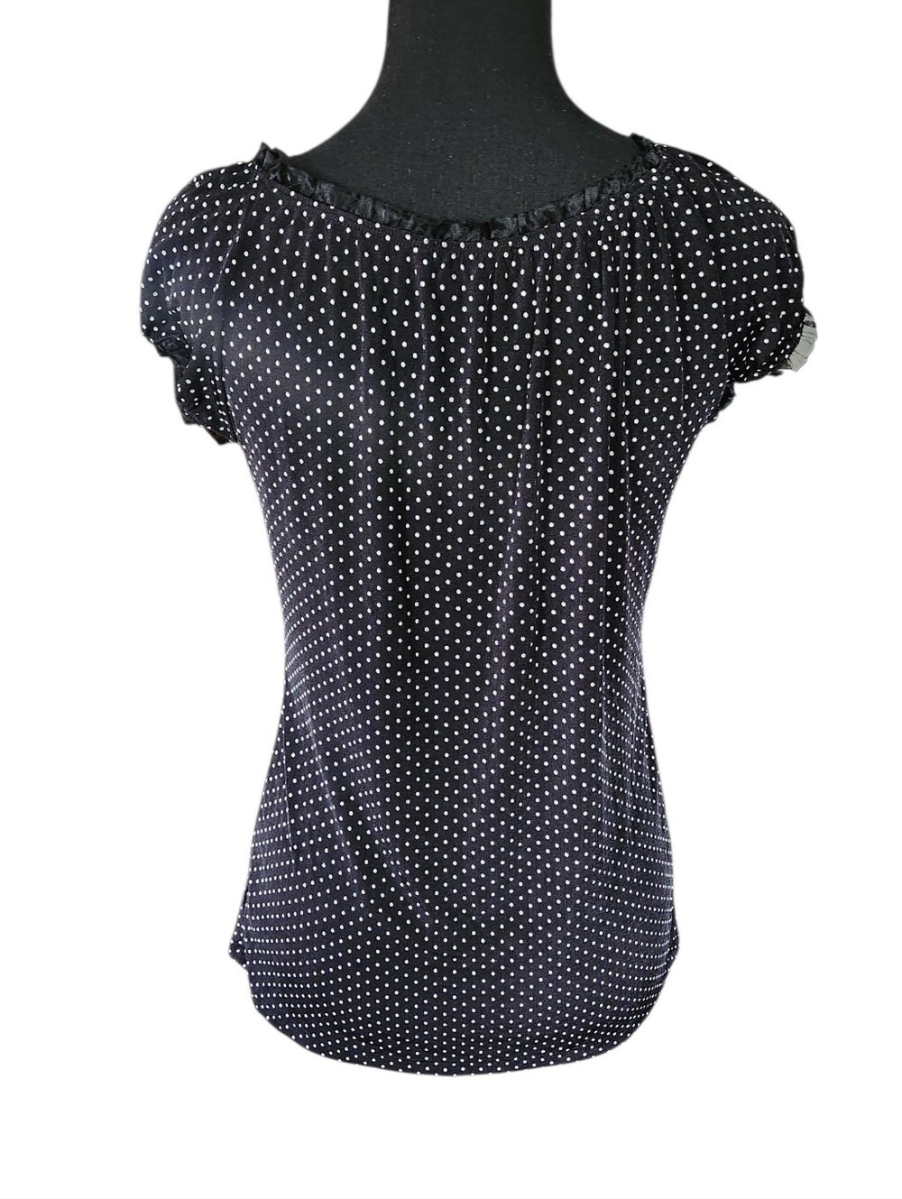 2010s Polka Dot Babydoll Milkmaid Top Sz L - Picture 2 of 7